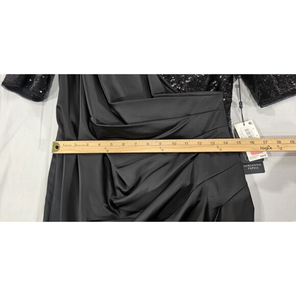 Adrianna Papell Formal Gown Maxi Dress Black Satin Sequin Long NWT Glam 16W - Picture 9 of 16